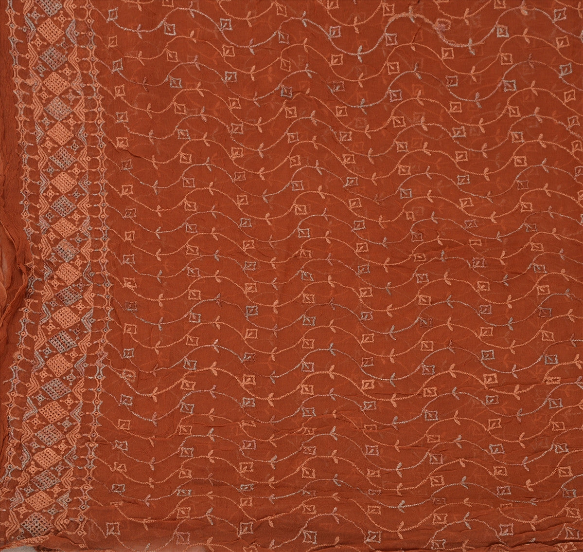 Sanskriti Vintage Dupatta Long Stole Chiffon Silk Brown Embroidered Wrap Hijab