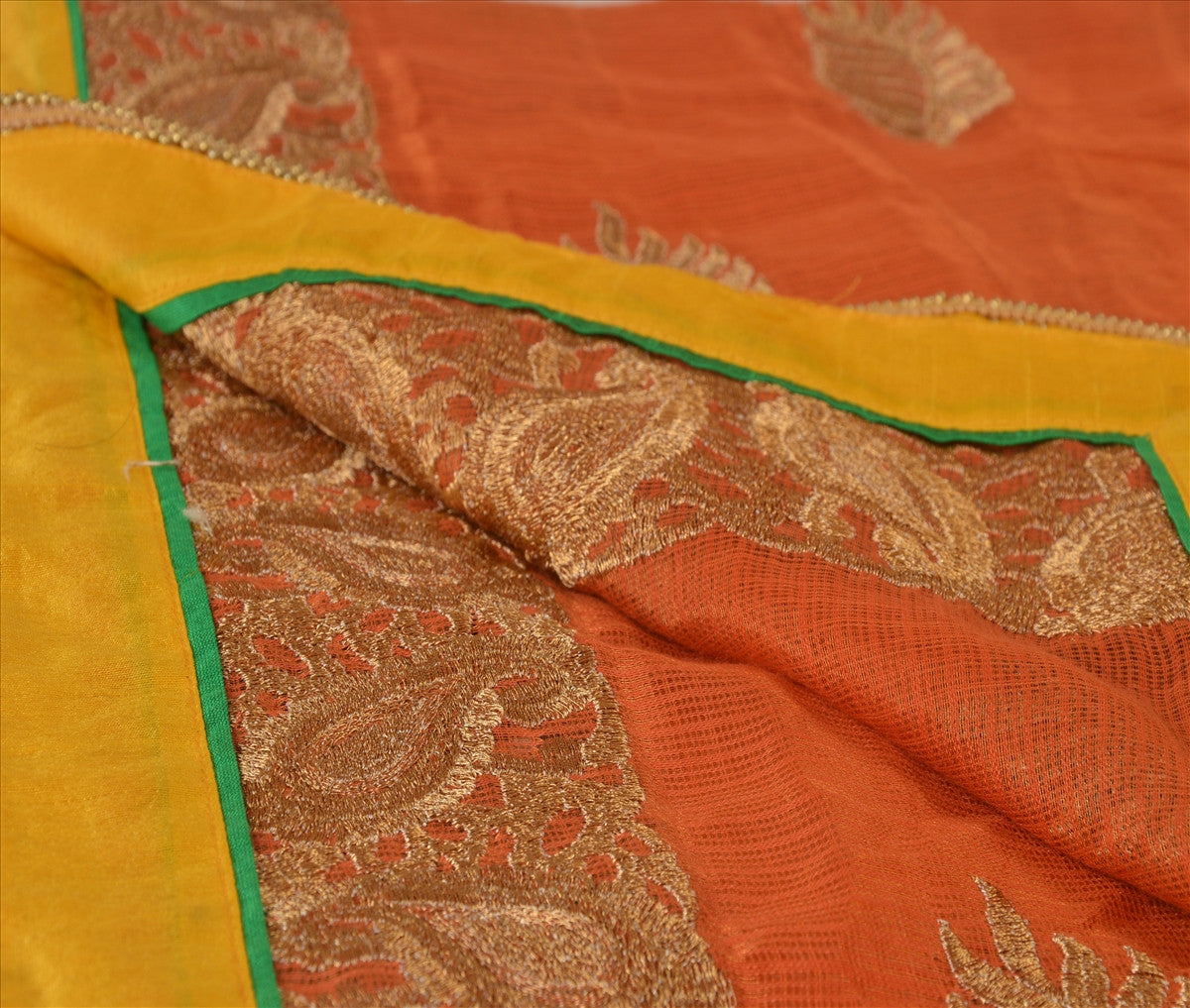 Sanskriti Vintage Dupatta Long Stole Art Silk Orange Scarves Embroidered Hijab