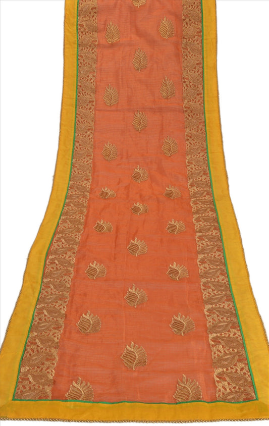 Sanskriti Vintage Dupatta Long Stole Art Silk Orange Scarves Embroidered Hijab