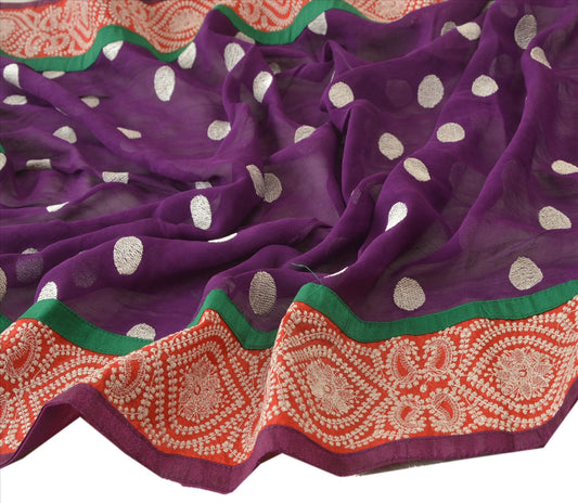 Sanskriti Vintage Dupatta Long Stole Georgette Purple Embroidered Wrap Scarves