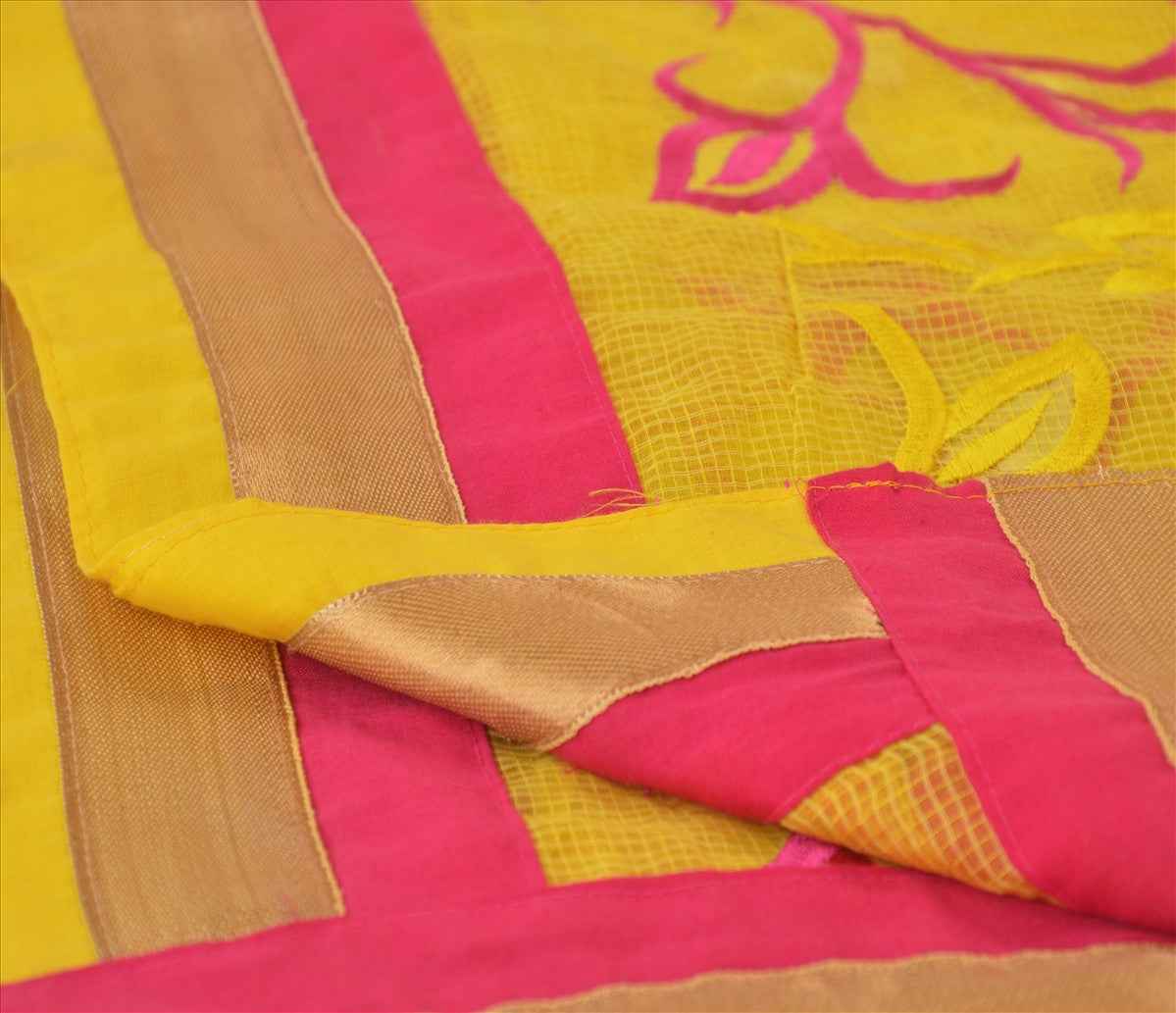 Sanskriti Vintage Dupatta Long Stole Art Silk Yellow Scarves Embroidered Hijab