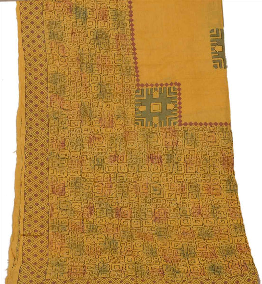 Sanskriti Vintage Dupatta Long Stole Pure Silk Yellow Wrap Hijab Printed Veil Scarves