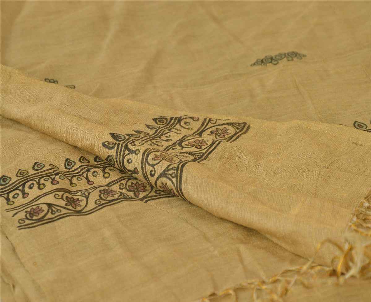 Sanskriti Vintage Dupatta Long Stole Cotton Golden Wrap Hijab Painted Veil Scarves