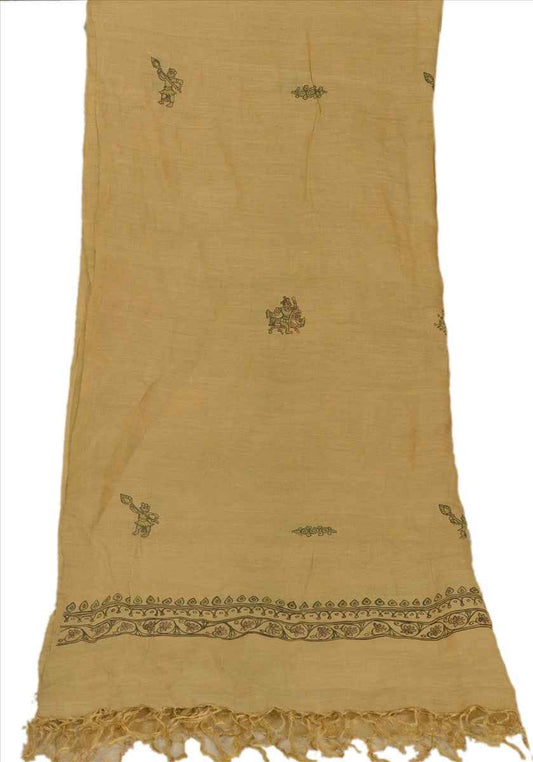 Sanskriti Vintage Dupatta Long Stole Cotton Golden Wrap Hijab Painted Veil Scarves