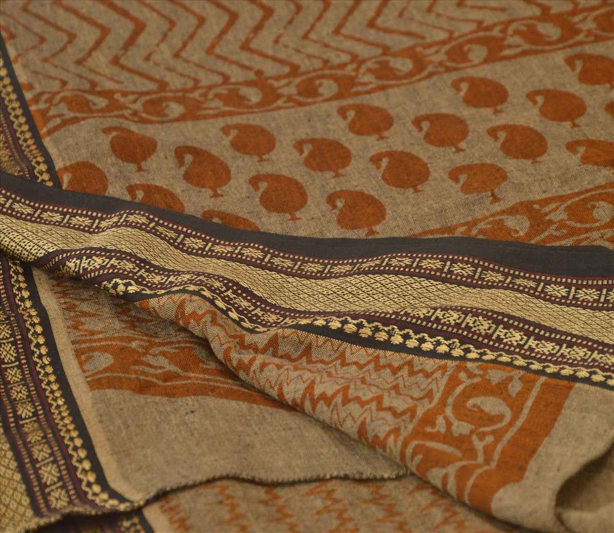 Sanskriti Vintage Dupatta Long Stole Cotton Green Hijab Printed Wrap Veil