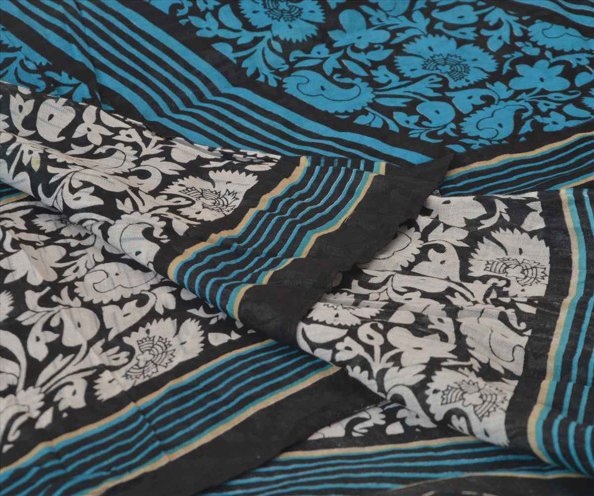 Sanskriti Vintage Dupatta Long Stole Cotton Black Wrap Hijab Printed Veil Scarves