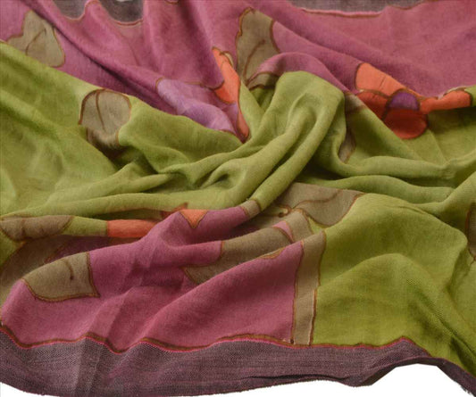 Sanskriti Vintage Dupatta Long Stole Art Silk Green Wrap Hijab Printed Veil Scarves