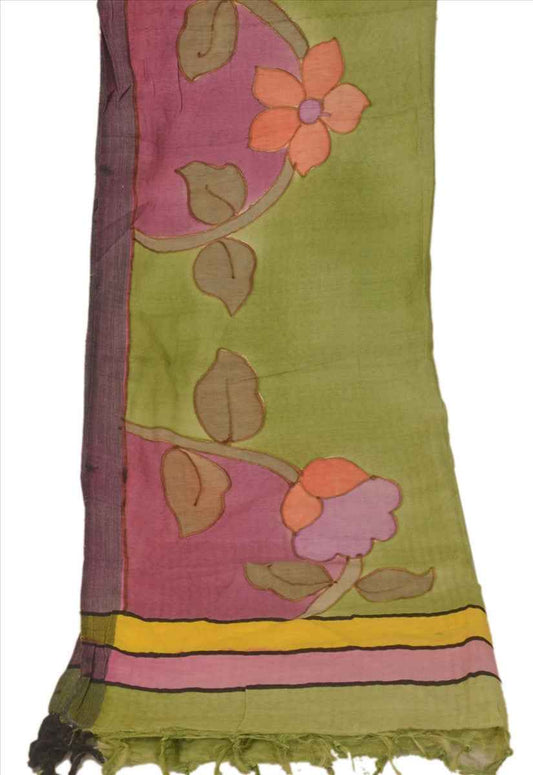 Sanskriti Vintage Dupatta Long Stole Art Silk Green Wrap Hijab Printed Veil Scarves