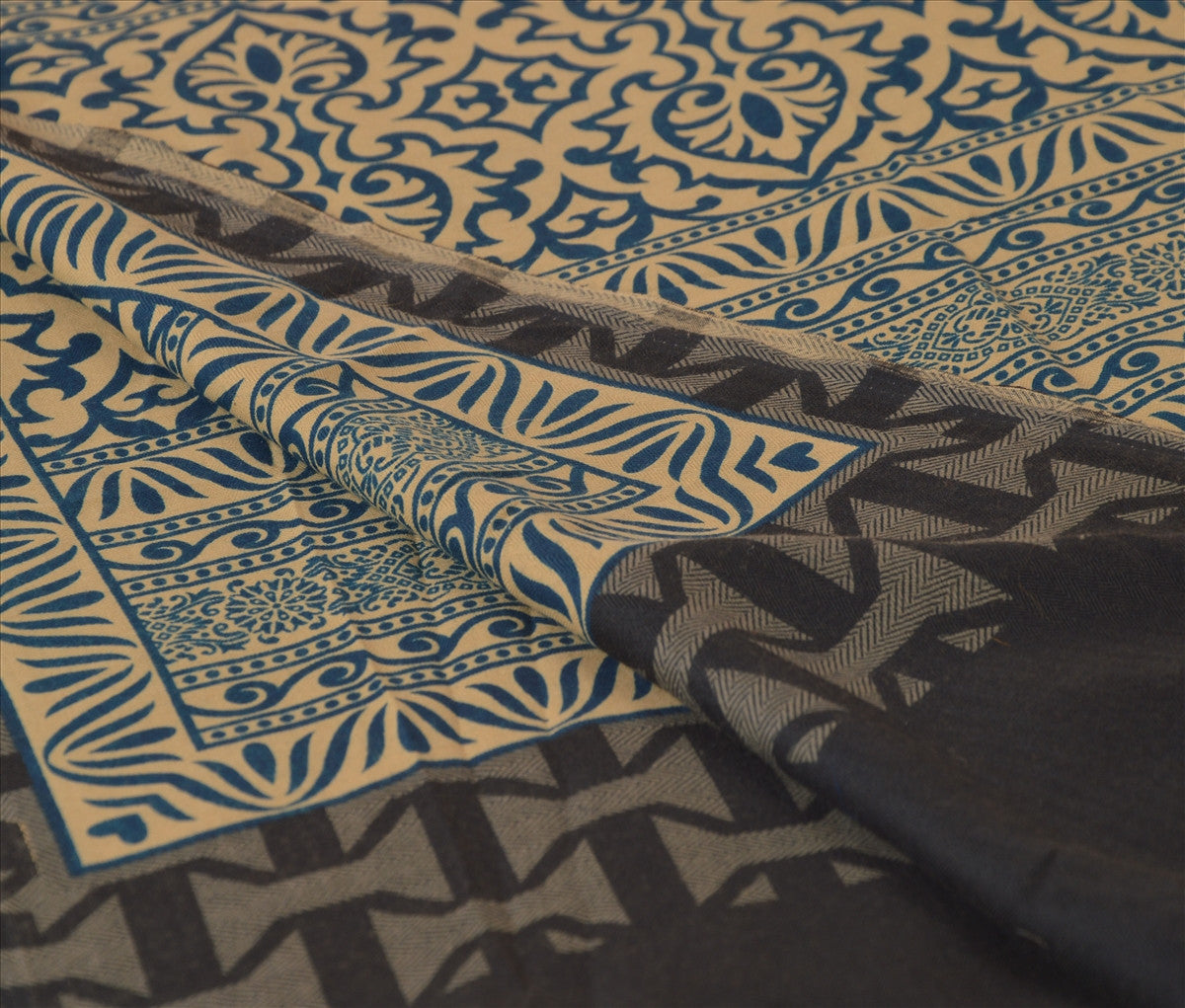 Sanskriti Vintage Dupatta Long Stole Art Silk Cream Wrap Hijab Printed Veil Floral Scarves