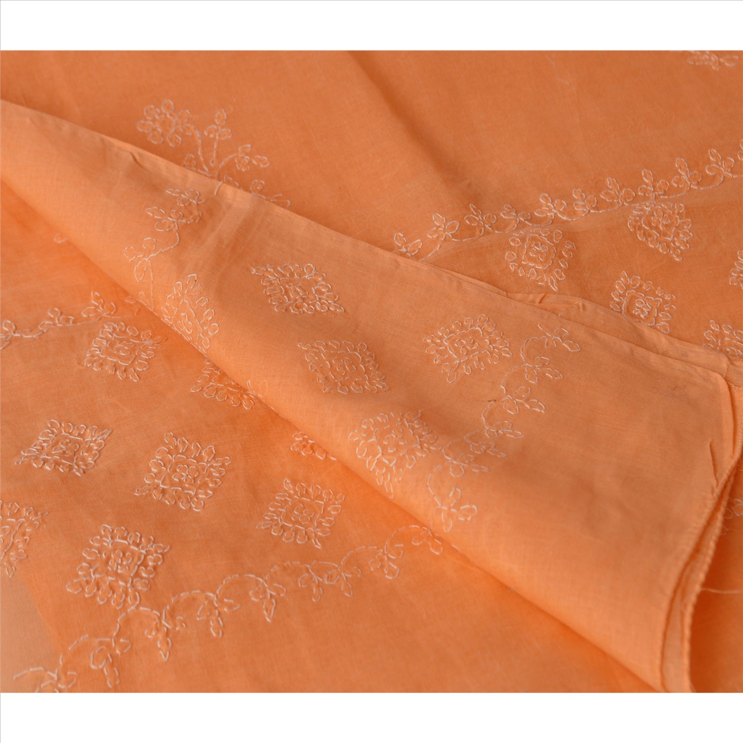 Sanskriti Vintage Dupatta Long Stole Cotton Peach Hand Embroidered Chikankari Wrap Veil
