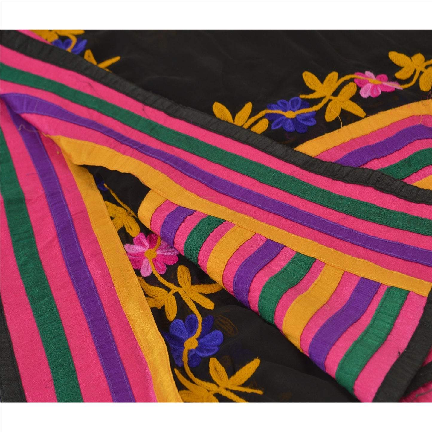 Sanskriti Vintage Dupatta Long Stole Georgette Black Hand Embroidered Aarizama Scarves