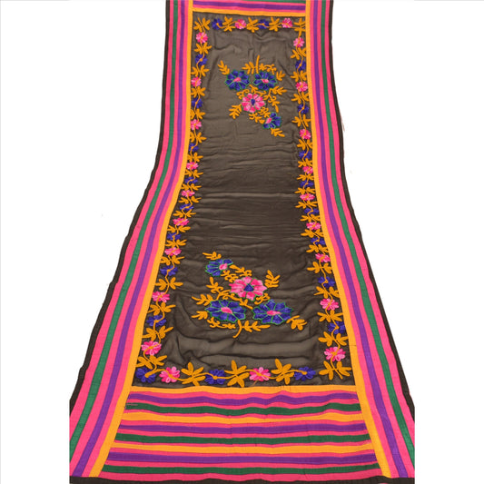 Sanskriti Vintage Dupatta Long Stole Georgette Black Hand Embroidered Aarizama Scarves