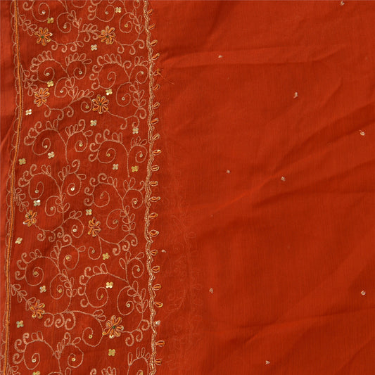 Sanskriti Vintage Dupatta Long Stole Chiffon Silk Orange Hand Beaded Wrap Veil