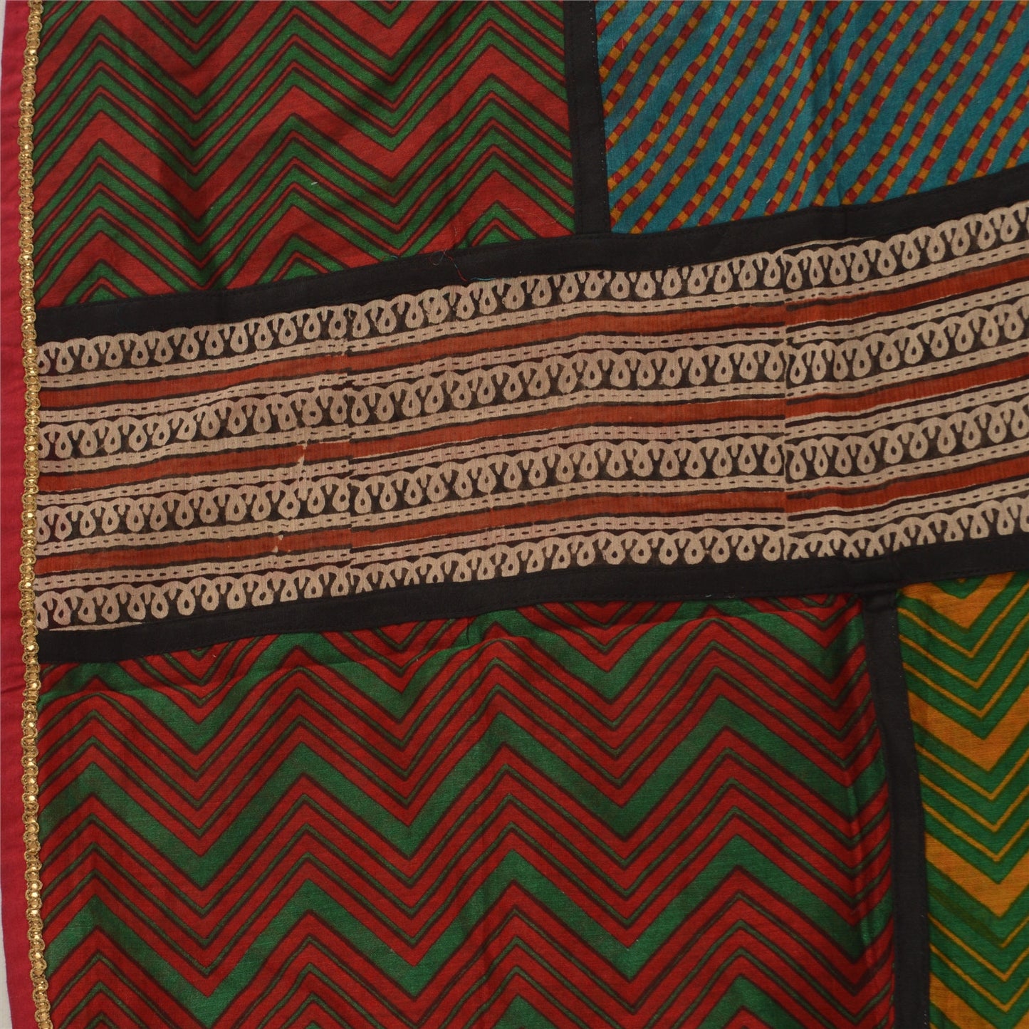 Sanskriti Vintage Dupatta Long Stole Cotton Green Scarves Embroidered leheria Hijab