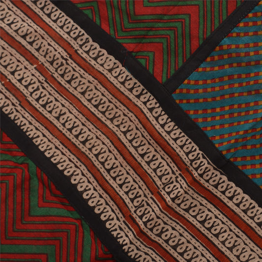 Sanskriti Vintage Dupatta Long Stole Cotton Green Scarves Embroidered leheria Hijab