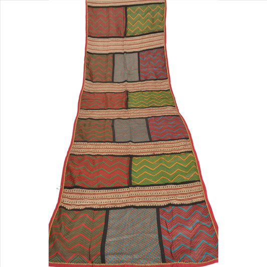 Sanskriti Vintage Dupatta Long Stole Cotton Green Scarves Embroidered leheria Hijab