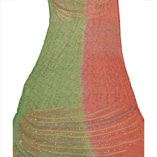 Sanskriti Vintage Dupatta Long Stole Art Silk Red Scarves Hand Beaded Painted