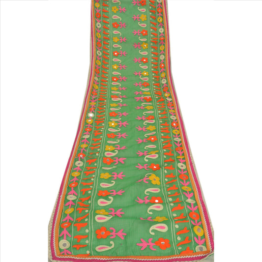 Sanskriti Vintage Dupatta Long Stole Cotton Green Hijab Hand Embroidered Kota Scarves