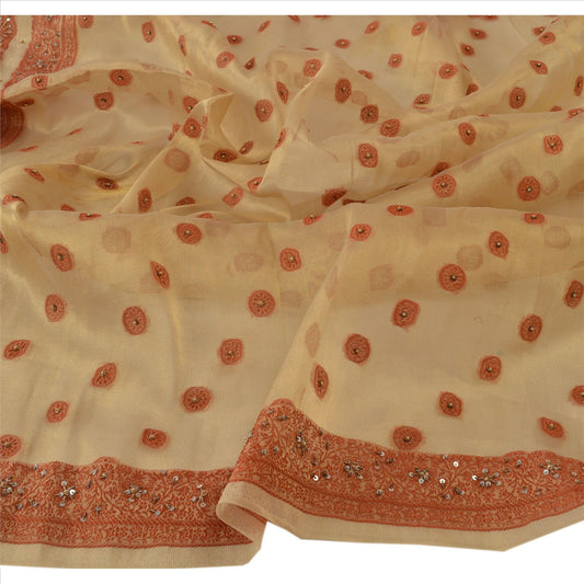 Sanskriti Vintage Dupatta Long Stole Art Silk Golden Hand Beaded Woven Wrap Hijab