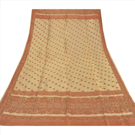 Sanskriti Vintage Dupatta Long Stole Art Silk Golden Hand Beaded Woven Wrap Hijab