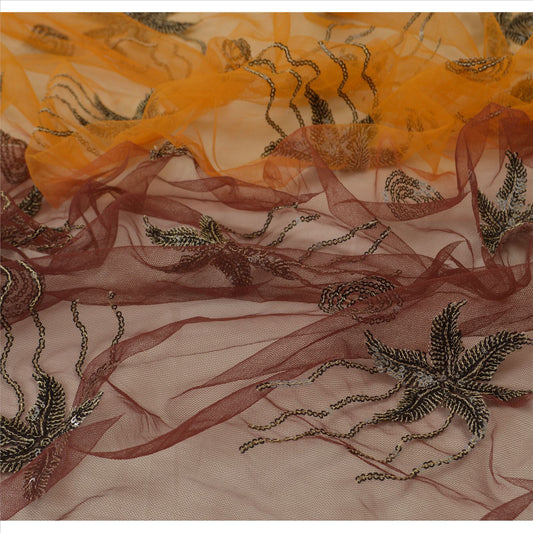 Sanskriti Vintage Dupatta Stole Net Mesh Saffron Christmas Home Decor Photo Prop Backdrop