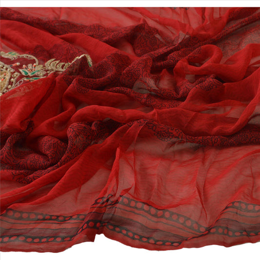 Sanskriti Vintage Dupatta Long Stole Georgette Maroon Hijab Hand Beaded Scarves