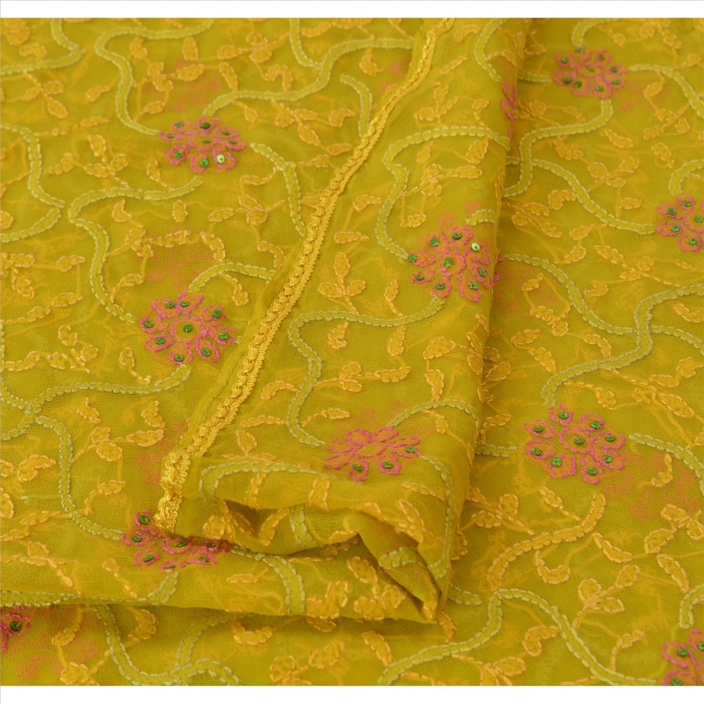 Sanskriti Vintage Dupatta Long Stole Georgette Green Hand Beaded Chikankari Wrap Hijab