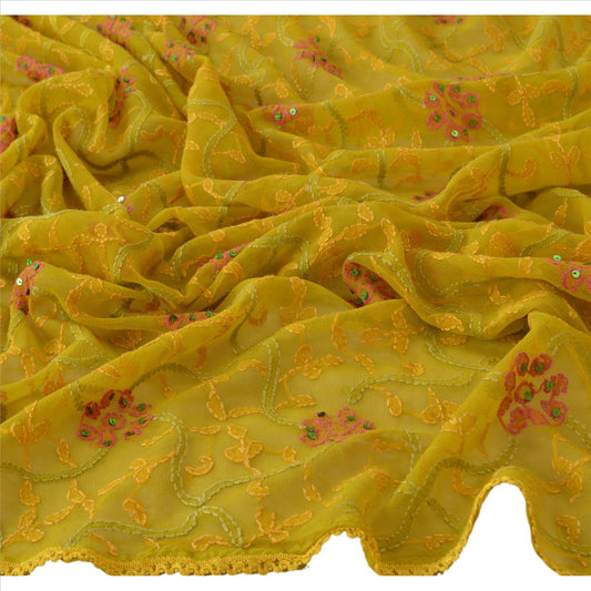 Sanskriti Vintage Dupatta Long Stole Georgette Green Hand Beaded Chikankari Wrap Hijab