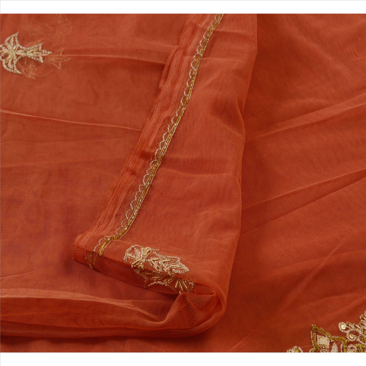 Sanskriti Vintage Dupatta Long Stole Net Mesh Peach Hijab Hand Beaded Scarves