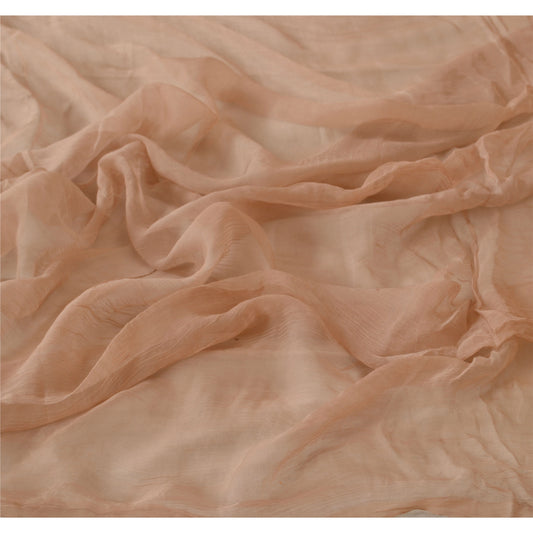 Sanskriti Vintage Dupatta Long Stole Chiffon Silk Brown Hand Embroidered Wrap Scarves