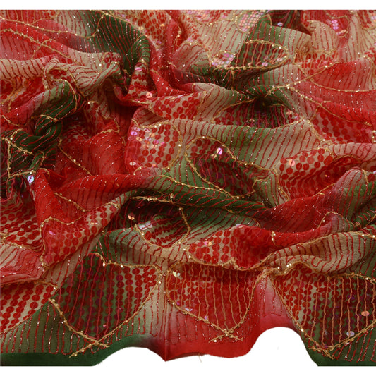 Sanskriti Vintage Dupatta Long Stole Art Silk Multi Color Hand Beaded Wrap Veil