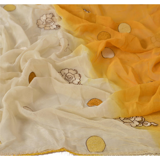 Sanskriti Vintage Dupatta Long Stole Chiffon Silk White Embroidered Wrap Scarves
