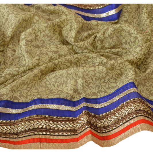 Sanskriti Vintage Dupatta Long Stole Art Silk Green Embroidered Wrap Veil