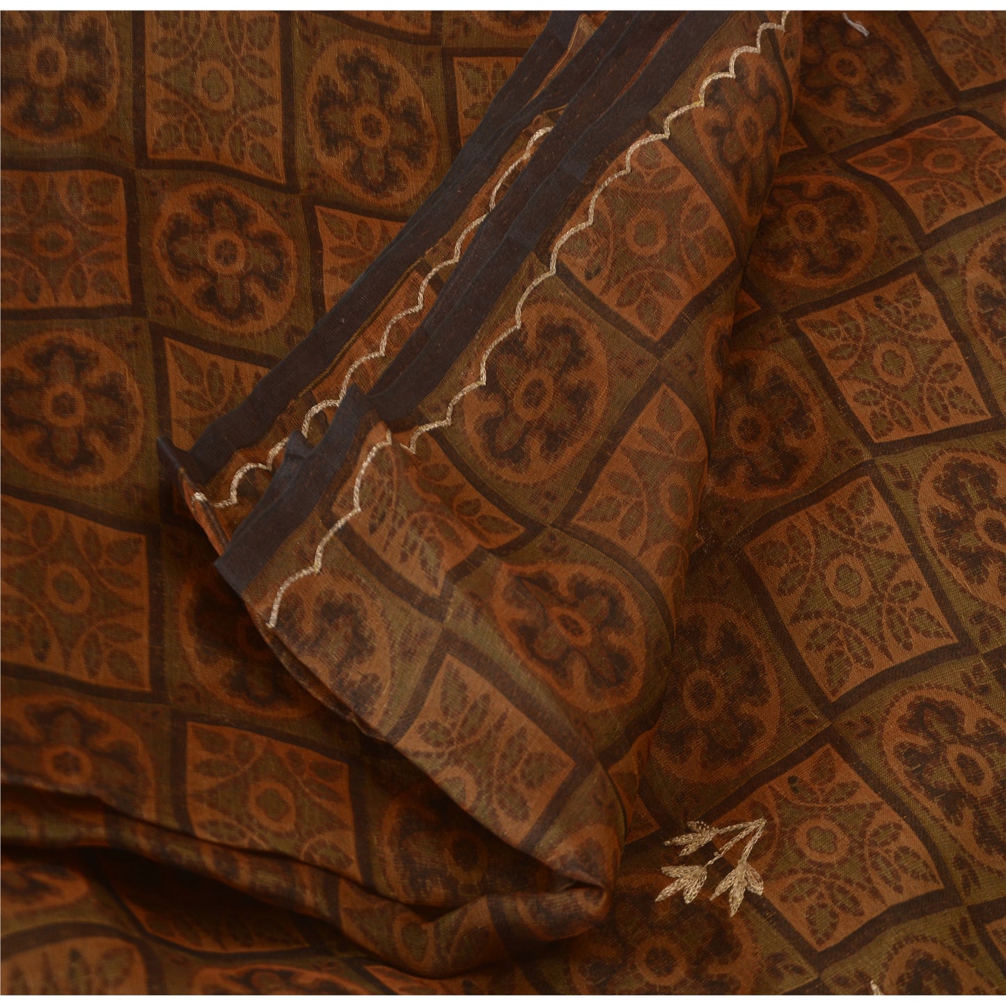 Sanskriti Vintage Dupatta Long Stole Organza Orange Hand Beaded Zardozi Shawl