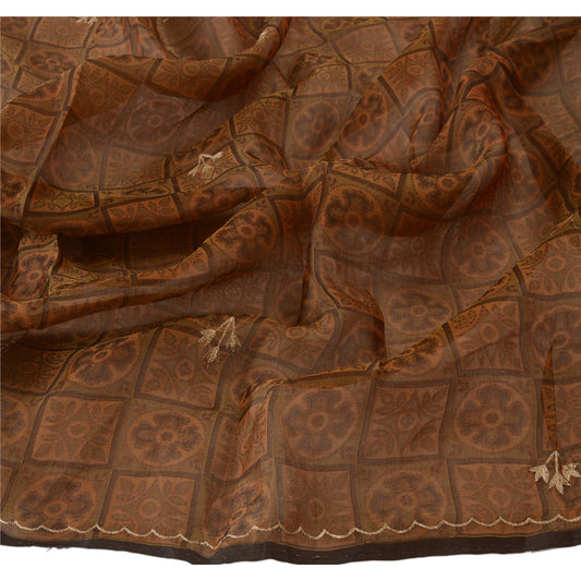 Sanskriti Vintage Dupatta Long Stole Organza Orange Hand Beaded Zardozi Shawl