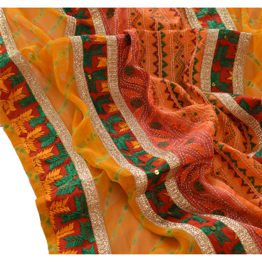 Sanskriti Vintage Long Dupatta Blend Chiffon Mustard Hand Beaded Pasavalli Leheria Scarf Upcycled Remnant Fabric DIY Projects