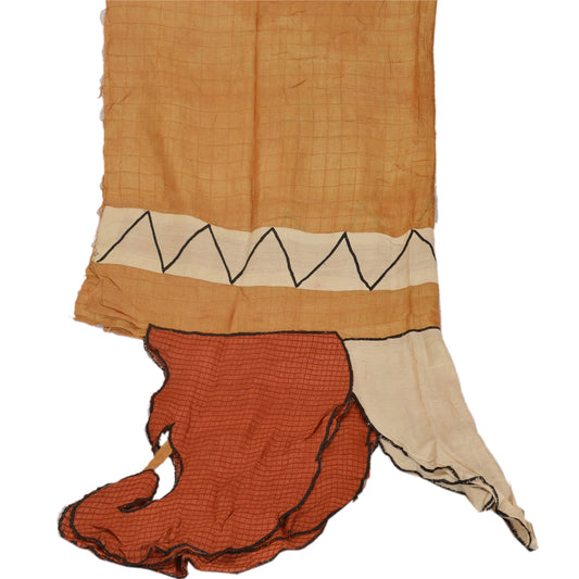 Sanskriti Vintage Dupatta Long Stole Pure Silk Saffron Wrap Veil Embroidered Woven Shawl