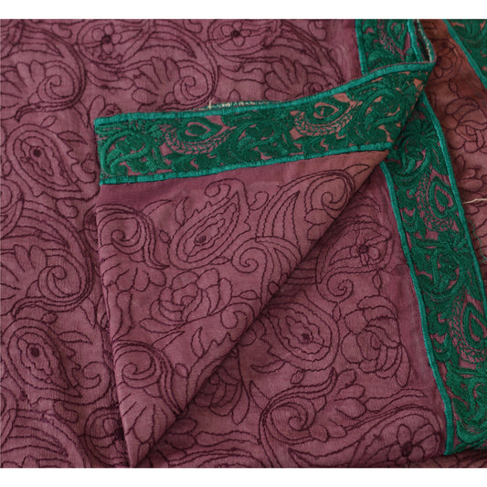 Sanskriti Vintage Dupatta Long Stole Art Silk Purple Wrap Veil Embroidered Shawl Scarves