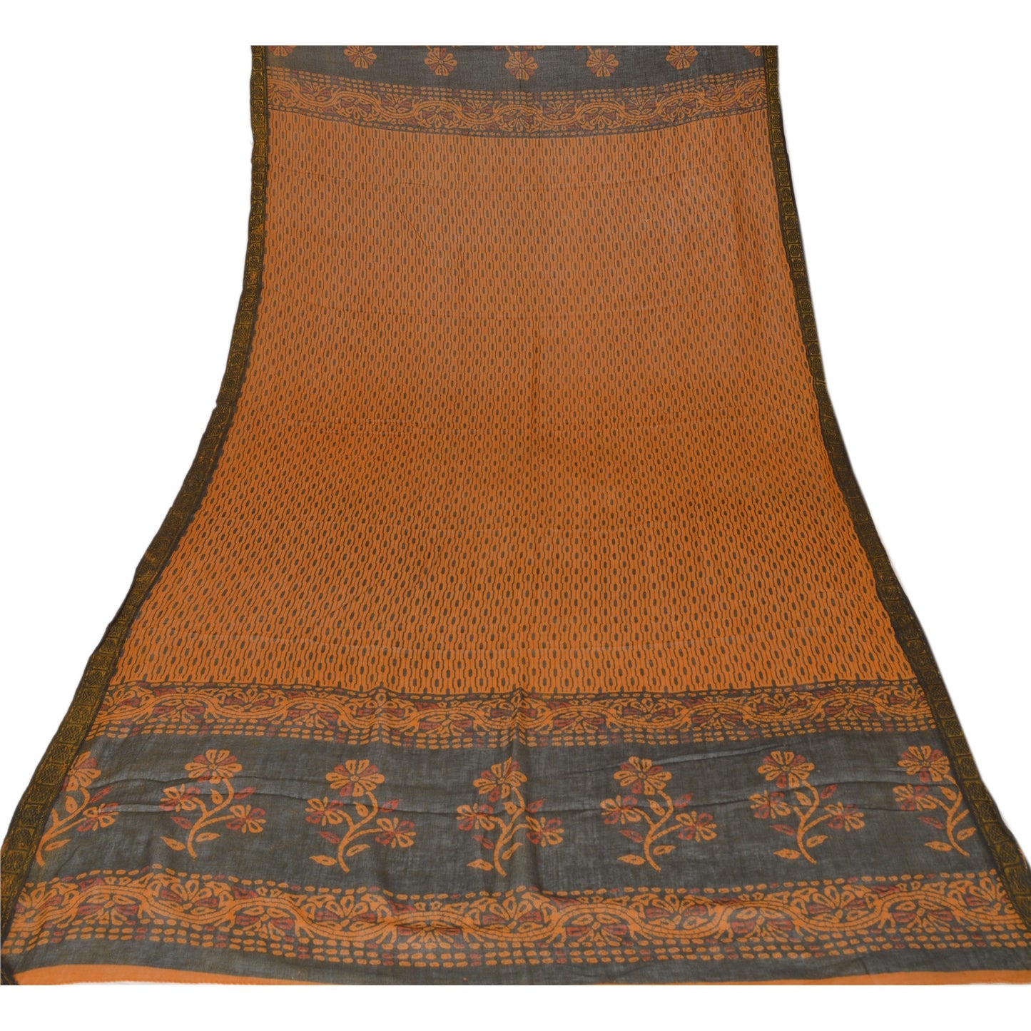 Sanskriti Vintage Dupatta Long Stole Cotton Dark Yellow Wrap Veil Printed Shawl Scarves