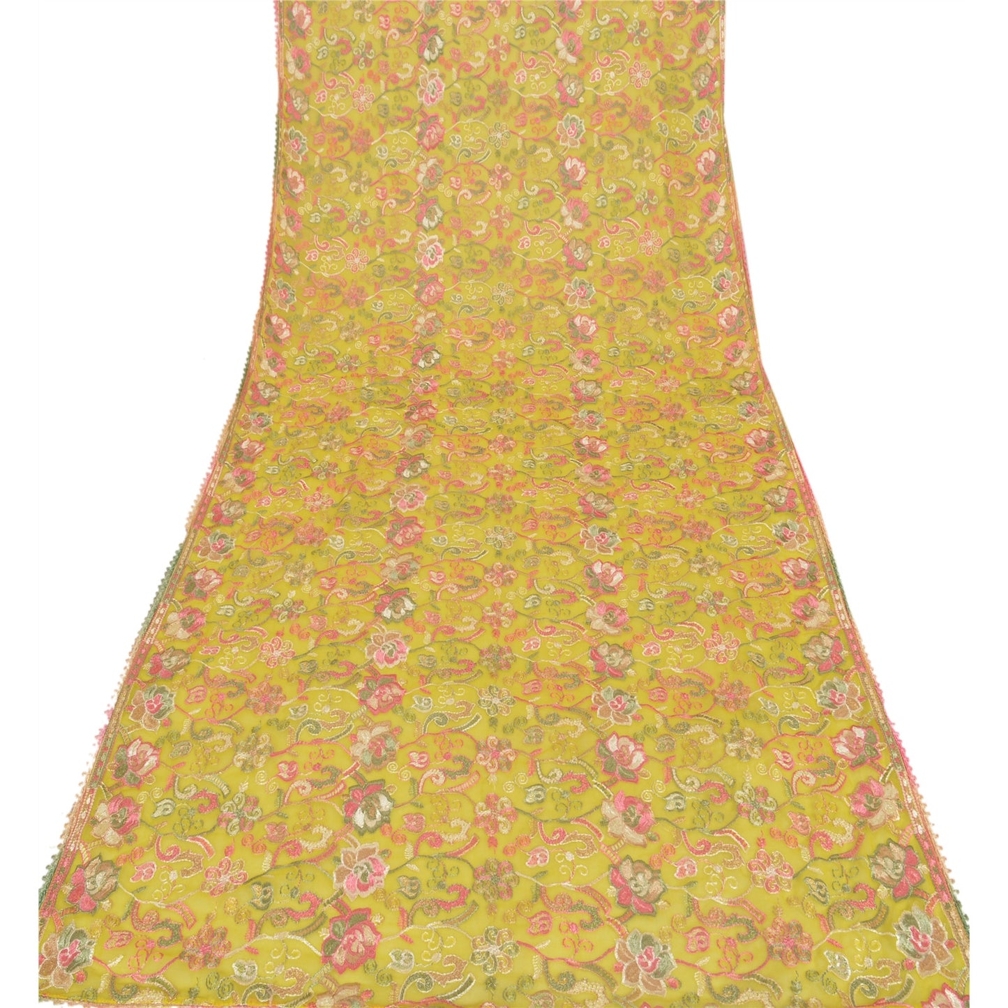 Sanskriti Vintage Dupatta Long Stole Georgette Green Wrap Veil Embroidered Shawl Scarves