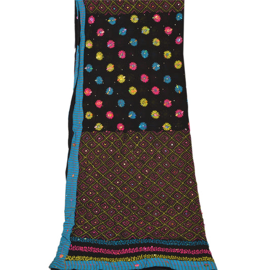 Sanskriti Vintage Dupatta Long Stole Georgette Black Shawl Hand Beaded Scarves