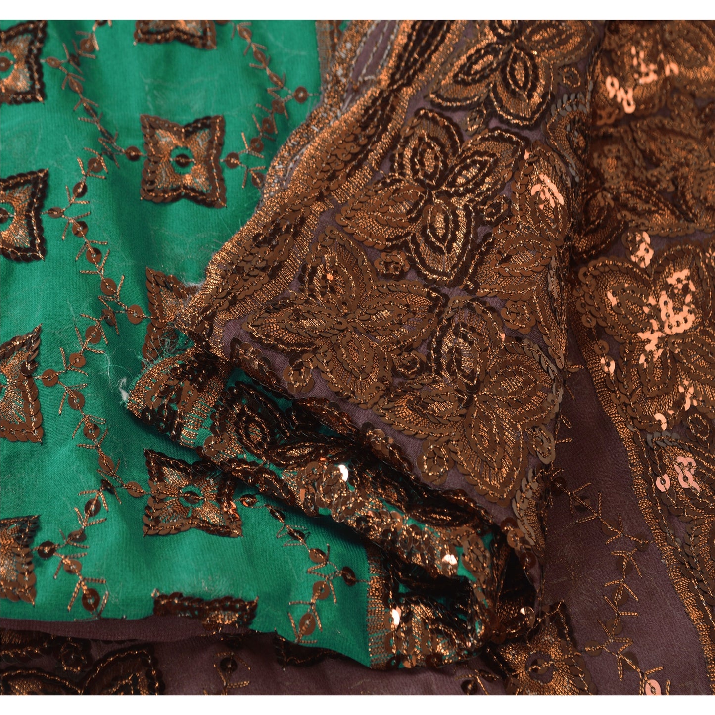 Sanskriti Vintage Dupatta Long Stole Georgette Brown Embroidered Sequins Scarves