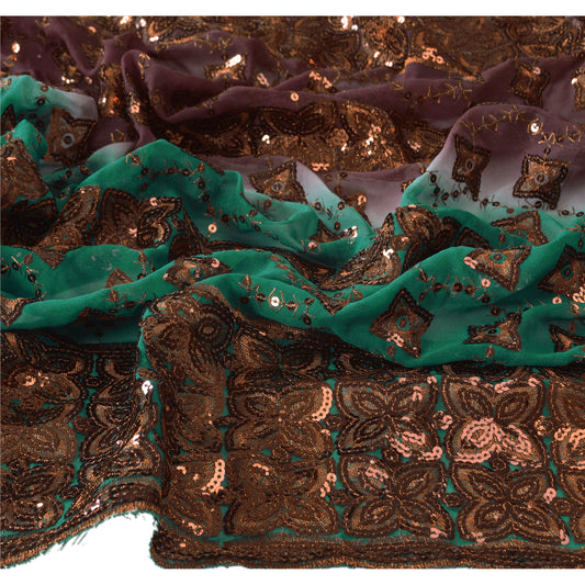 Sanskriti Vintage Dupatta Long Stole Georgette Brown Embroidered Sequins Scarves