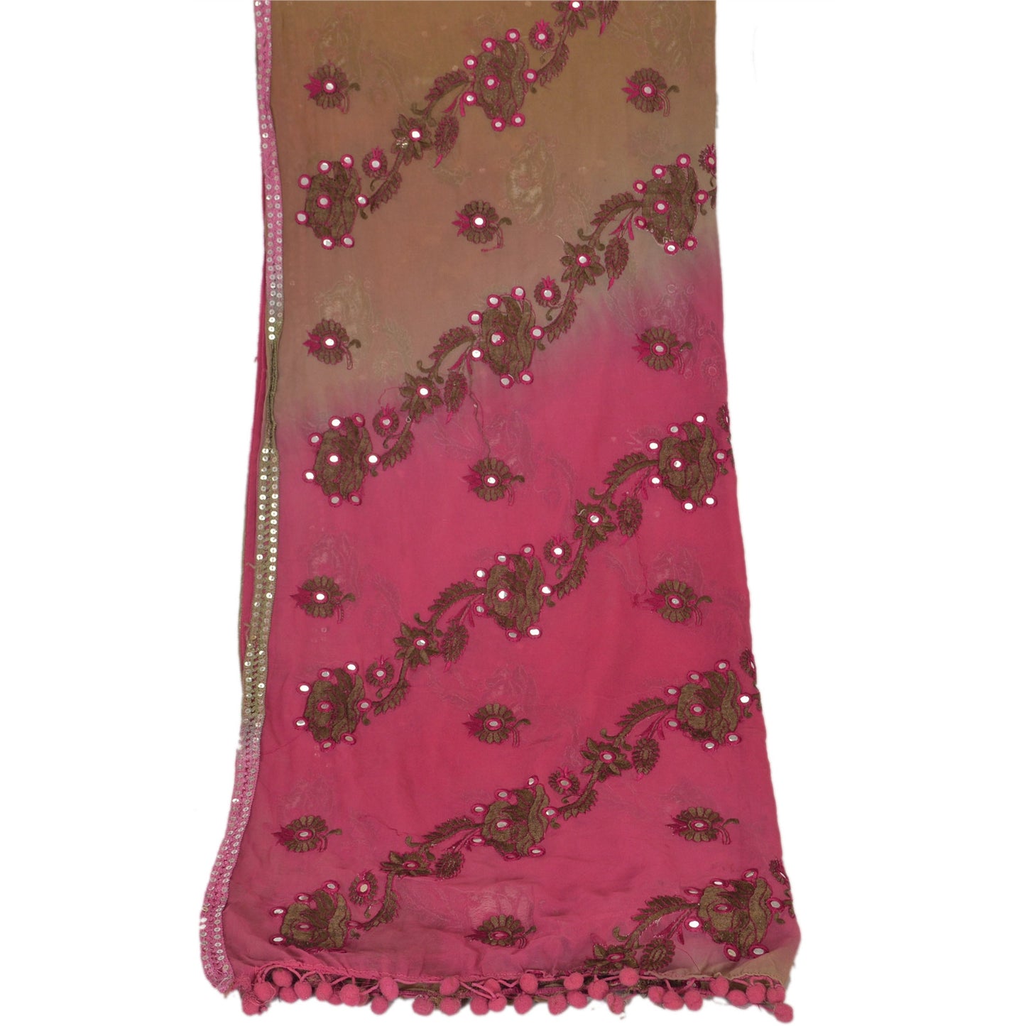 Sanskriti Vintage Dupatta Long Stole Georgette Pink Embroidered Mirror Scarves