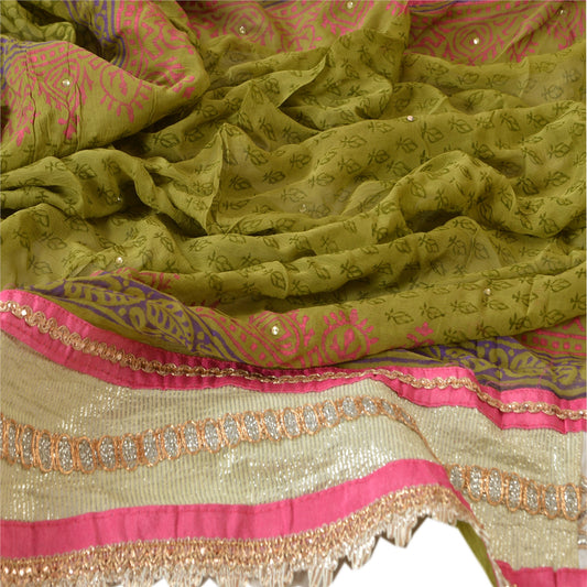 Sanskriti Vintage Dupatta Long Stole Georgette Green Hand Beaded Wrap Scarves