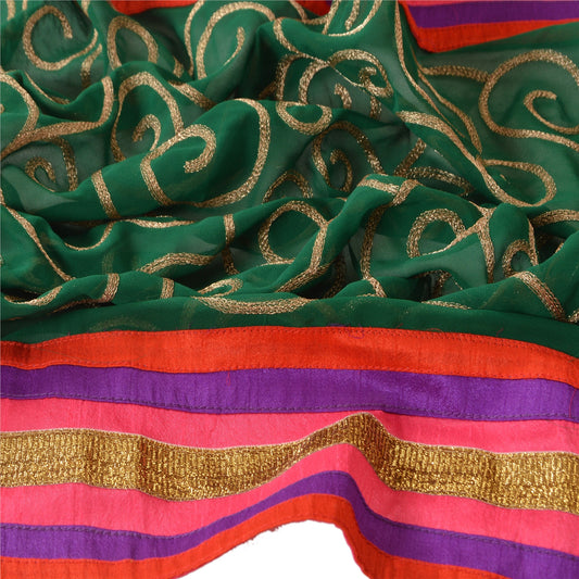 Sanskriti Vintage Dupatta Long Stole Art Silk Green Shawl Embroidered Scarves