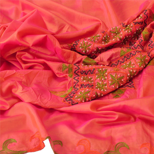 Sanskriti Vintage Dupatta Long Stole Art Silk Peach Scarves Hand Beaded Veil