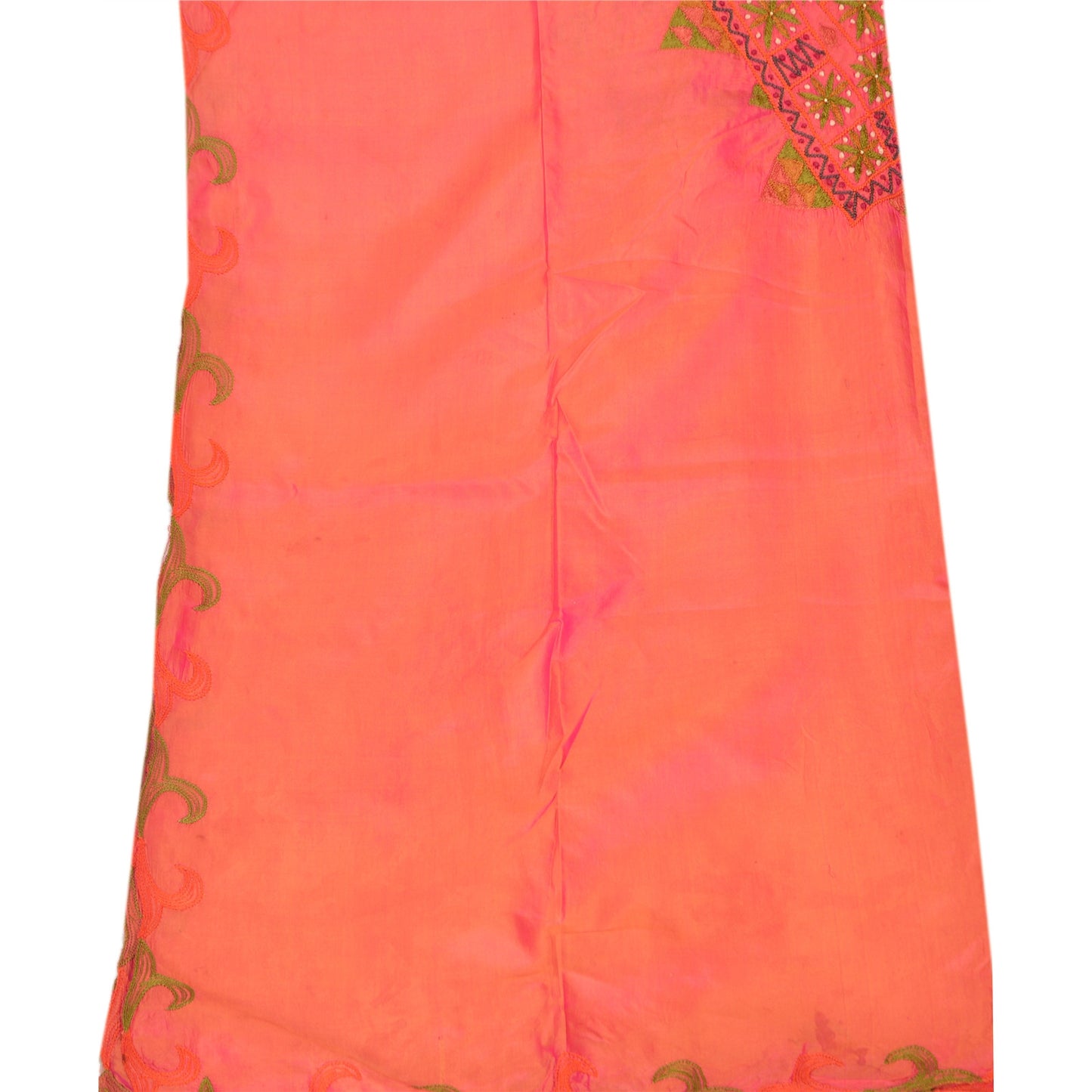 Sanskriti Vintage Dupatta Long Stole Art Silk Peach Scarves Hand Beaded Veil