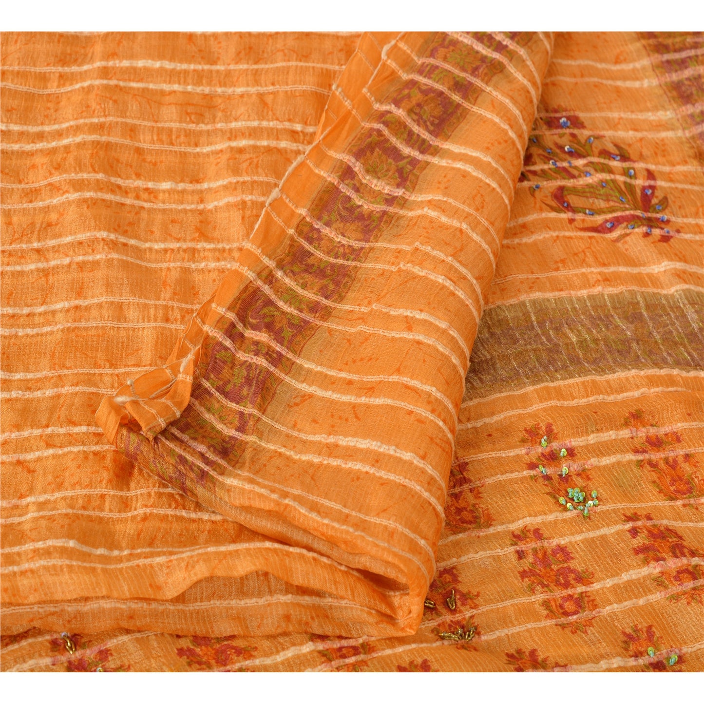 Sanskriti Vintage Dupatta Long Stole 100% Pure Silk Peach Veil Hand Beaded Scarves