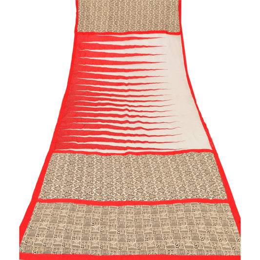 Sanskriti Vintage Dupatta Long Stole Cotton Cream Shawl Embroidered Wrap Hijab